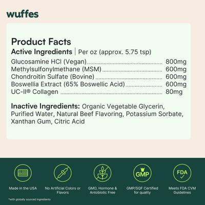 Show full view: Wuffes Advanced Beef Flavored Liquid Hip & Joint Support Supplement for Small & Large Dogs, 16-fl oz bottle slide 10 of 10