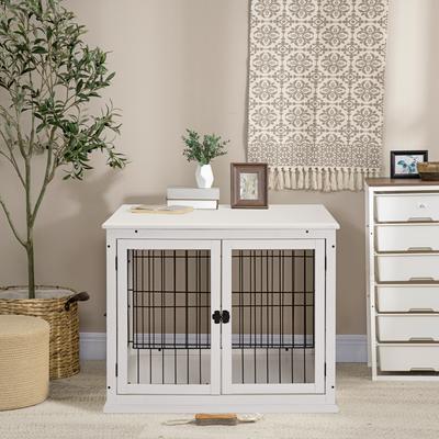 Show full view: Cesicia Wooden End Table with Two Opening Sides & Lockable Door Dog Crate, White slide 2 of 6