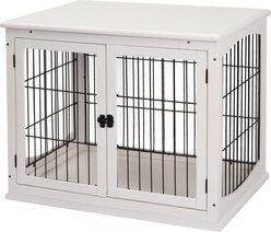 Cesicia Wooden End Table with Two Opening Sides & Lockable Door Dog Crate, White