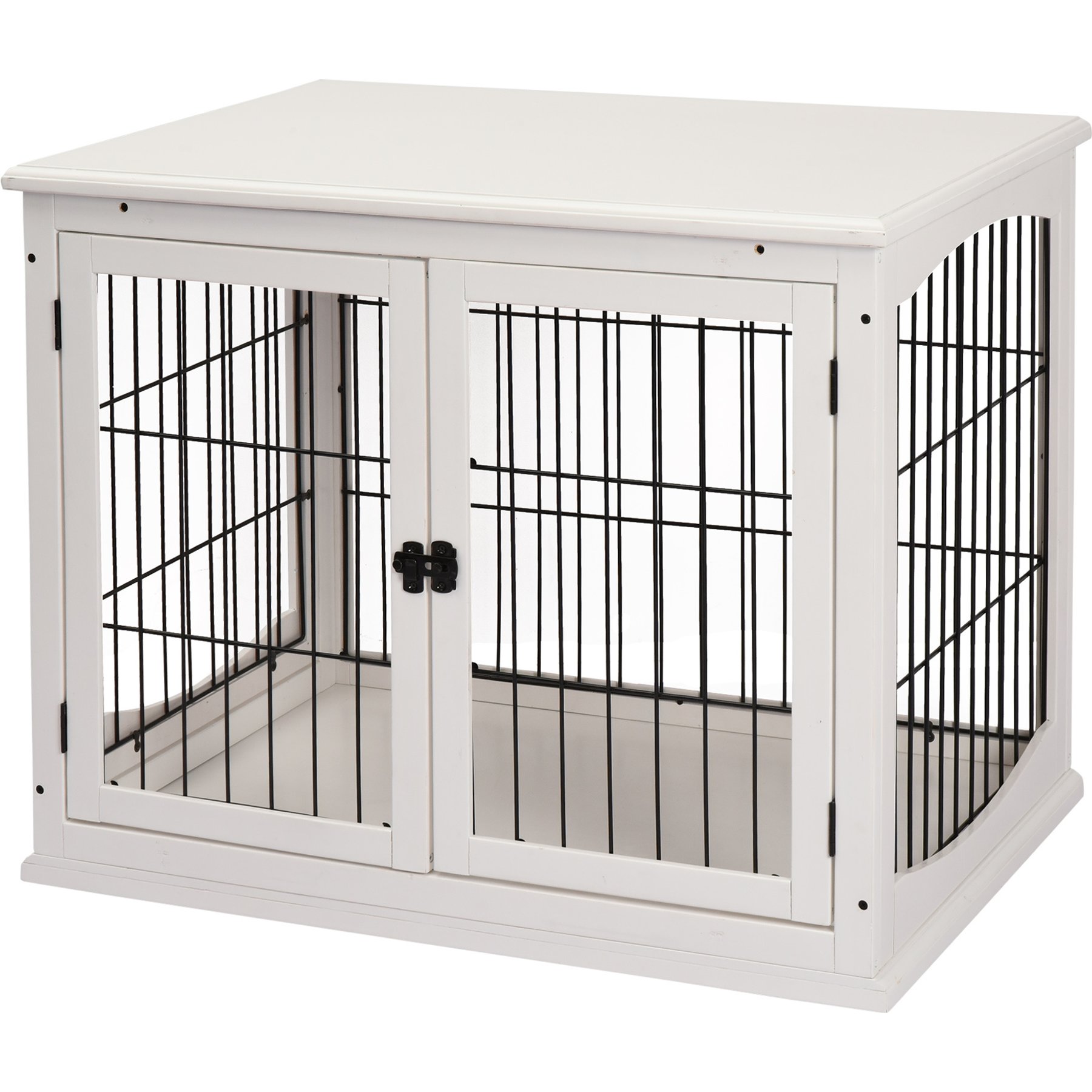 Cesicia Wooden End Table with Two Opening Sides & Lockable Door Dog Crate, White