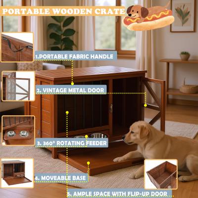 Show full view: Cesicia Solid Wood Furniture Style End Table Dog Crate, Brown slide 6 of 8