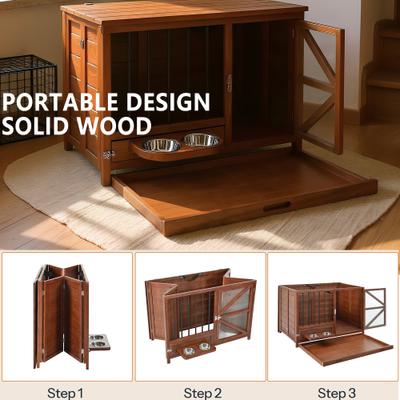 Show full view: Cesicia Solid Wood Furniture Style End Table Dog Crate, Brown slide 4 of 8