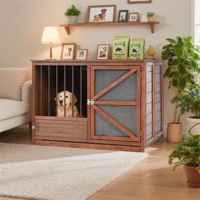 Show full view: Cesicia Solid Wood Furniture Style End Table Dog Crate, Brown slide 3 of 8
