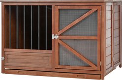 Cesicia Solid Wood Furniture Style End Table Dog Crate with 360° Rotating Feeder, Walnut Brown