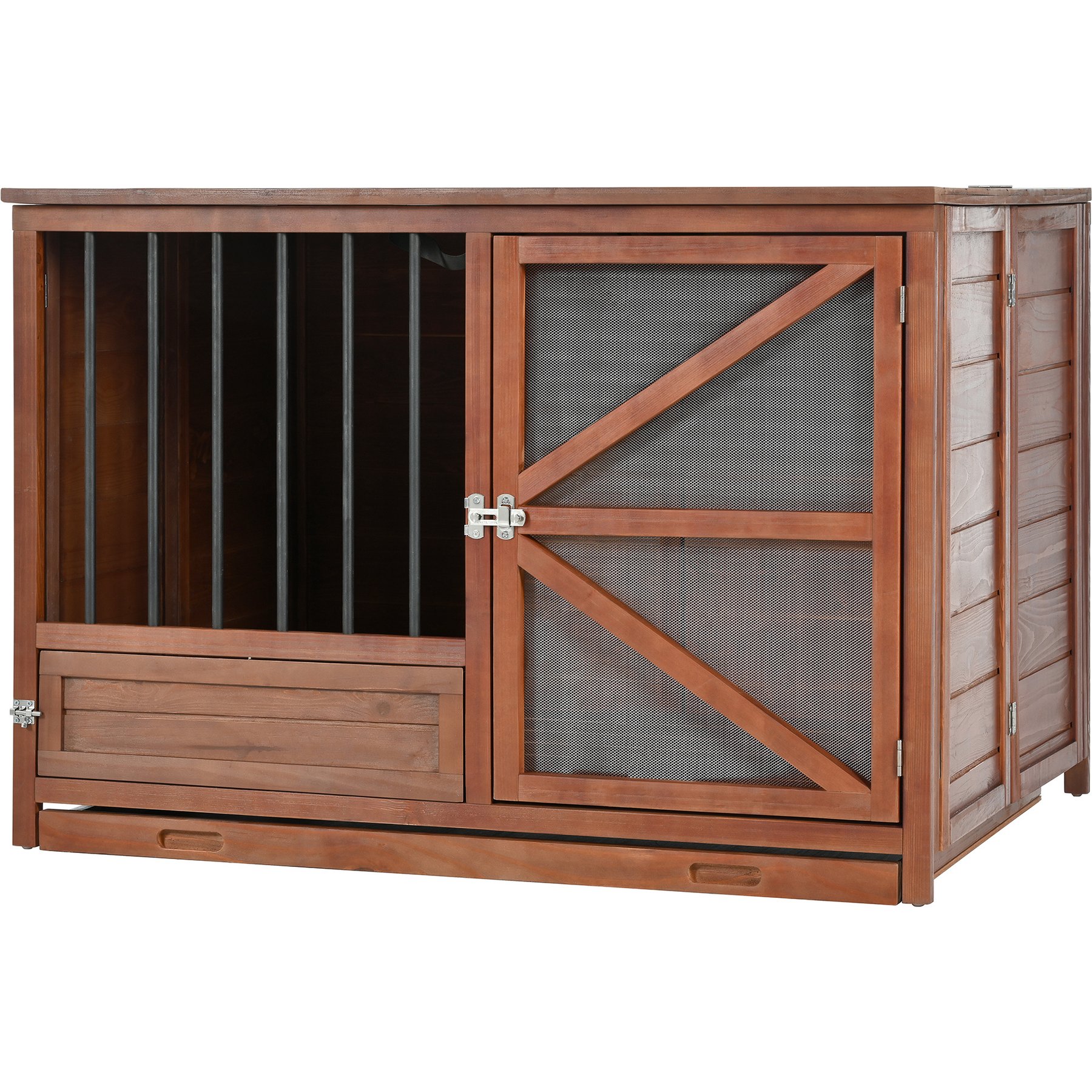 Cesicia Solid Wood Furniture Style End Table Dog Crate with 360° Rotating Feeder, Walnut Brown
