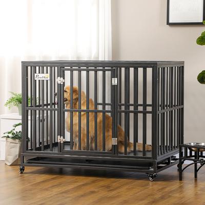Show full view: Cesicia Steel Heavy Duty Dog Crate with Lockable Wheels & Slide-out Tray, Black slide 2 of 6