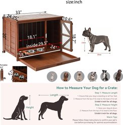 Cesicia Solid Wood Furniture Style End Table Dog Crate with 360° Rotating Feeder, Walnut Brown slide 2 of 6