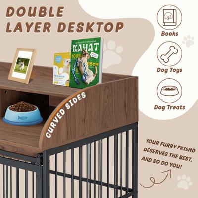 Show full view: Cesicia Wooden Furniture Style Storage Dog Crate with Lockable Wheels, Brown slide 5 of 6