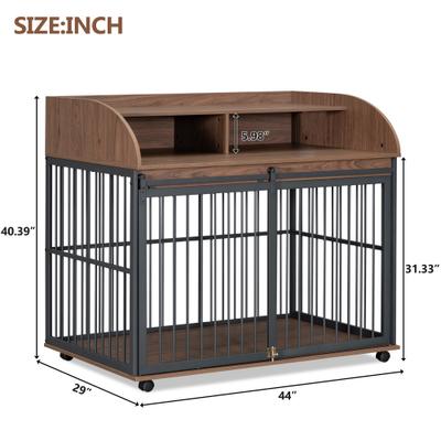 Show full view: Cesicia Wooden Furniture Style Storage Dog Crate with Lockable Wheels, Brown slide 6 of 6