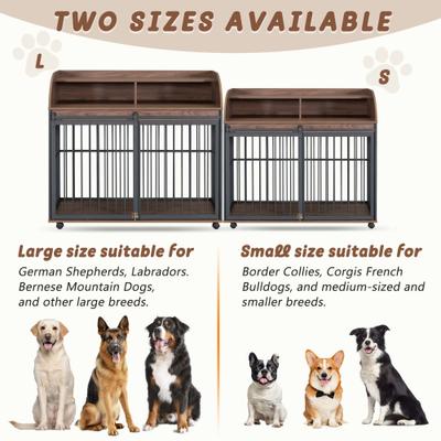 Show full view: Cesicia Wooden Furniture Style Storage Dog Crate with Lockable Wheels, Brown slide 3 of 6