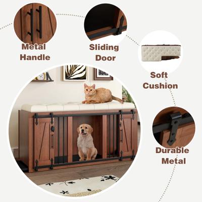 Show full view: Cesicia Wooden Padded Seat Dog Crate, Walnut Brown slide 5 of 9