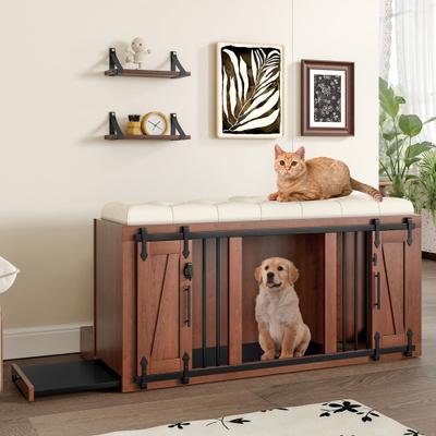 Show full view: Cesicia Wooden Padded Seat Dog Crate, Walnut Brown slide 3 of 9