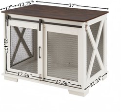 Cesicia Wooden Barn Door End Table with Flip-top Plate Dog Crate, White slide 2 of 6