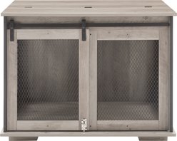 Cesicia Wooden End Table with Flip-top Plate Dog Crate, Gray