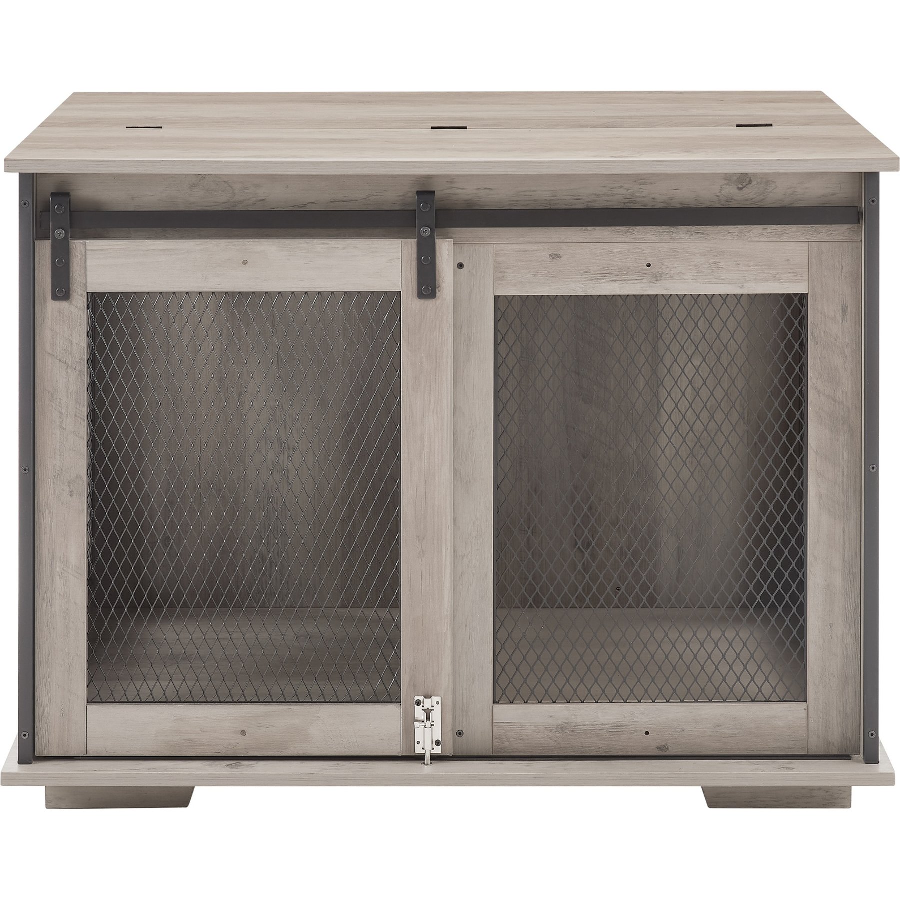Cesicia Wooden End Table with Flip-top Plate Dog Crate, Gray