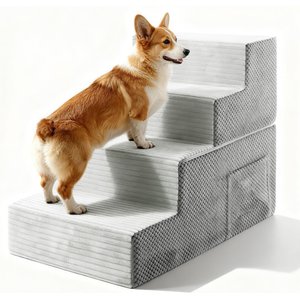 TSCOMON Non-Slip High Density Foam Dog Stairs, Light Grey, 4 steps