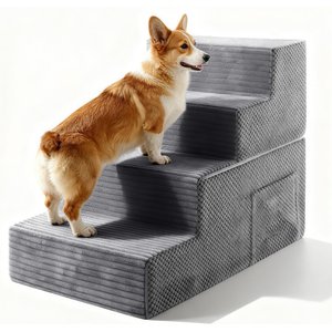 TSCOMON Non-Slip High Density Foam Dog Stairs, Grey, 4 steps