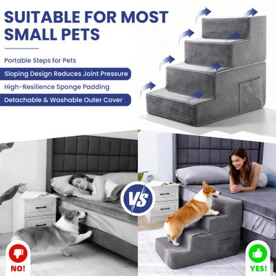 Show full view: TSCOMON Non-Slip High Density Foam Dog Stairs, Grey, 4 steps slide 5 of 7