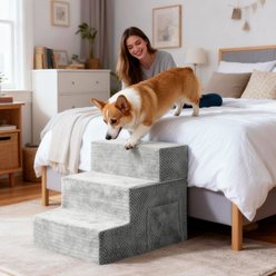 TSCOMON Non-Slip High Density Foam Dog Stairs, Light Grey, 3 steps slide 2 of 7