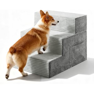 TSCOMON Non-Slip High Density Foam Dog Stairs, Light Grey, 3 steps