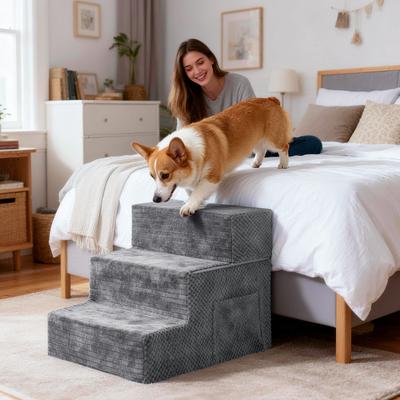 Show full view: TSCOMON Non-Slip High Density Foam Dog Stairs, Grey, 3 steps slide 7 of 7