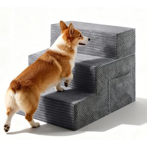 TSCOMON Non-Slip High Density Foam Dog Stairs, Grey, 3 steps
