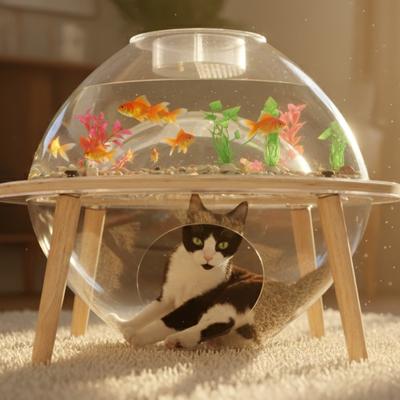 Show full view: WAOWAO Interactive Orbit Covered Cat Fish Tank with Internal Tunnel & Removable Cover, Transparent, Large slide 4 of 10