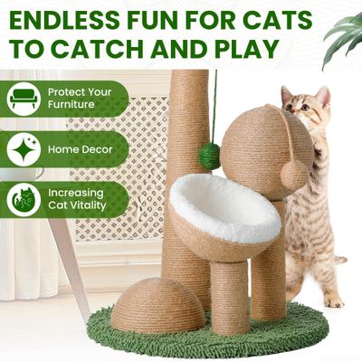 Show full view: TSCOMON Indoor Cocount 32.3-in Plush Cat Scratching Post with 2 Scratching Ball & 4 Interactive Dangling Balls, Green/Brown slide 5 of 7