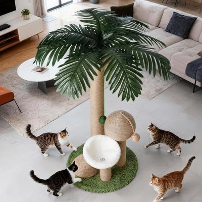 Show full view: TSCOMON Indoor Cocount 32.3-in Plush Cat Scratching Post with 2 Scratching Ball & 4 Interactive Dangling Balls, Green/Brown slide 6 of 7