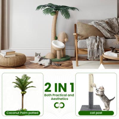 Show full view: TSCOMON Indoor Cocount 32.3-in Plush Cat Scratching Post with 2 Scratching Ball & 4 Interactive Dangling Balls, Green/Brown slide 4 of 7