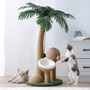 TSCOMON Indoor Cocount 32.3-in Plush Cat Scratching Post with 2 Scratching Ball & 4 Interactive Dangling Balls, Green/Brown