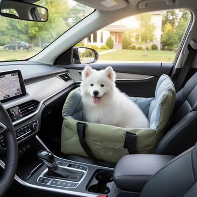 Show full view: BingoPaw Portable Travel-Safe Dog Car Booster Seat Bed with Shoulder Strap & Handle, Storage Pockets, Medium, Green slide 6 of 10