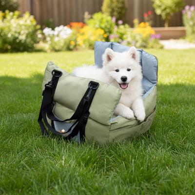 Show full view: BingoPaw Portable Travel-Safe Dog Car Booster Seat Bed with Shoulder Strap & Handle, Storage Pockets, Medium, Green slide 8 of 10