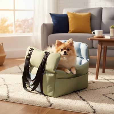 Show full view: BingoPaw Portable Travel-Safe Dog Car Booster Seat Bed with Shoulder Strap & Handle, Storage Pockets, Medium, Green slide 7 of 10