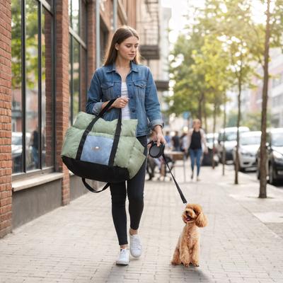 Show full view: BingoPaw Portable Travel-Safe Dog Car Booster Seat Bed with Shoulder Strap & Handle, Storage Pockets, Medium, Green slide 4 of 10