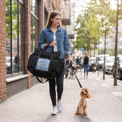 Show full view: BingoPaw Portable Travel-Safe Dog Car Booster Seat Bed with Shoulder Strap & Handle, Storage Pockets, Medium, Black slide 5 of 10