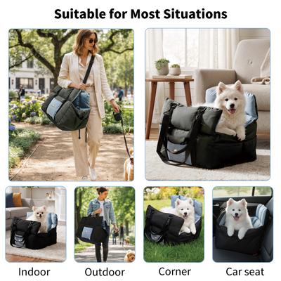 Show full view: BingoPaw Portable Travel-Safe Dog Car Booster Seat Bed with Shoulder Strap & Handle, Storage Pockets, Medium, Black slide 4 of 10
