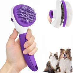 Fido Fave Self-Cleaning Deshedding & Dematting Dog & Cat Slicker Brush with Quick Release Button, Purple