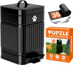 Pupzle Small Poop Bin Dog Waste Trash Can with Lid & Lavender Scented Bags, 1.3-gal, 30 Bags