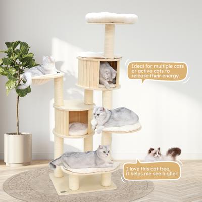 Show full view: KAMABOKO Multi-Level 67-in Plush Cat Scratching Tree Tower & Condos, Beige slide 2 of 7
