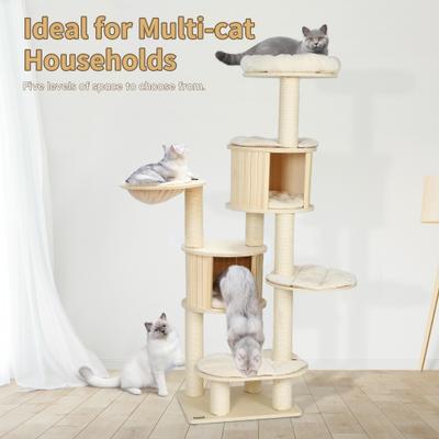 Show full view: KAMABOKO Multi-Level 67-in Plush Cat Scratching Tree Tower & Condos, Beige slide 4 of 7