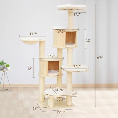 Show full view: KAMABOKO Multi-Level 67-in Plush Cat Scratching Tree Tower & Condos, Beige slide 3 of 7