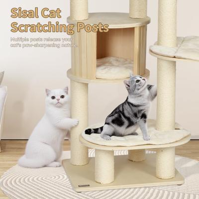 Show full view: KAMABOKO Multi-Level 67-in Plush Cat Scratching Tree Tower & Condos, Beige slide 5 of 7