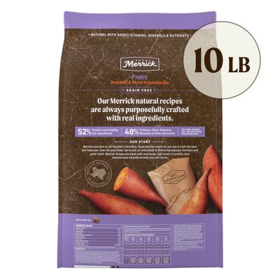 Show full view: Merrick Grain-Free Dry Puppy Food Real Beef & Sweet Potato Recipe, 10-lb bag slide 4 of 12