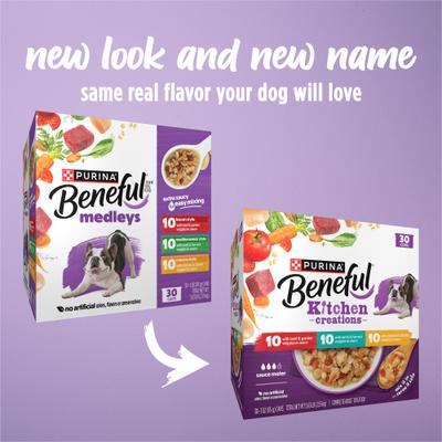 Show full view: Purina Beneful Medleys Tuscan, Romana & Mediterranean Style Variety Pack in Gravy Wet Dog Food, 3-oz can, case of 30 slide 3 of 14