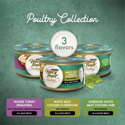Show full view: Fancy Feast Medleys Poultry Collection with Garden Greens in Sauce Variety Pack Canned Cat Food, 3-oz can, case of 30 slide 7 of 13