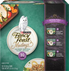 Fancy Feast Medleys Poultry Collection with Garden Greens in Sauce Variety Pack Canned Cat Food, 3-oz can, case of 30