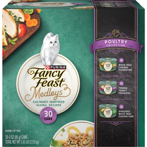 Fancy Feast Medleys Poultry Collection with Garden Greens in Sauce Variety Pack Canned Cat Food, 3-oz can, case of 30