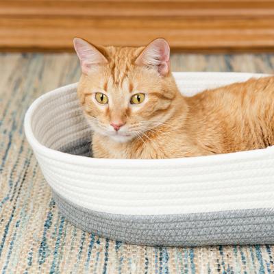 Show full view: Kitty City Woven Bolster Cat Bed with Pillow & Removable Cover, Grey & White slide 8 of 9