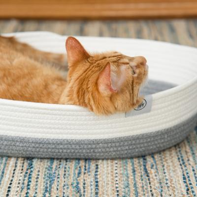 Show full view: Kitty City Woven Bolster Cat Bed with Pillow & Removable Cover, Grey & White slide 7 of 9